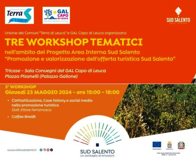 SAVE THE DATE 3^ WORKSHOP TEMATICO SUL TURISMO - AREA INTERNA SUD SALENTO 